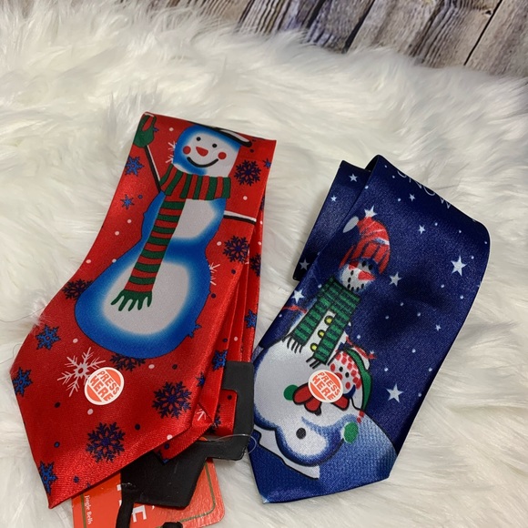 Set of two musical holiday ties snowman red blue - Picture 3 of 4